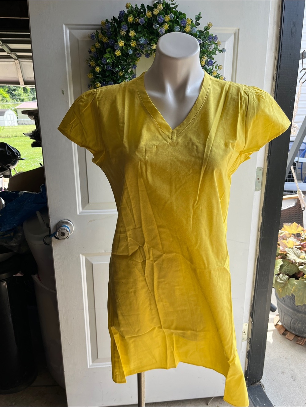 Bright Yellow V-Neck Shift Dress/PoolCoverup